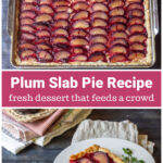 Full plum slab pie over a slice of same slab pie