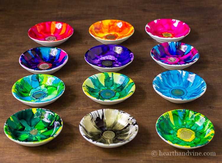 12 flower alcohol ink jewelry dishes
