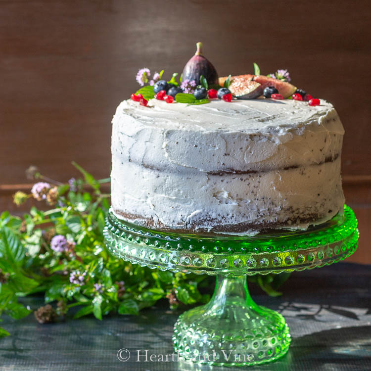 rustic cake with fruits and flowers