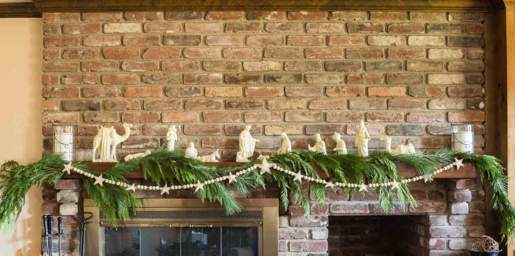 Salt dough Christmas garland on mantel