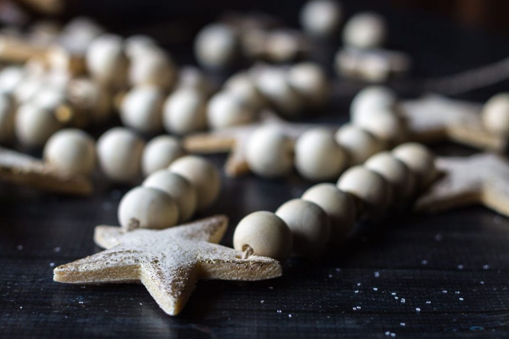 Salt dough stars and wood bead garland.