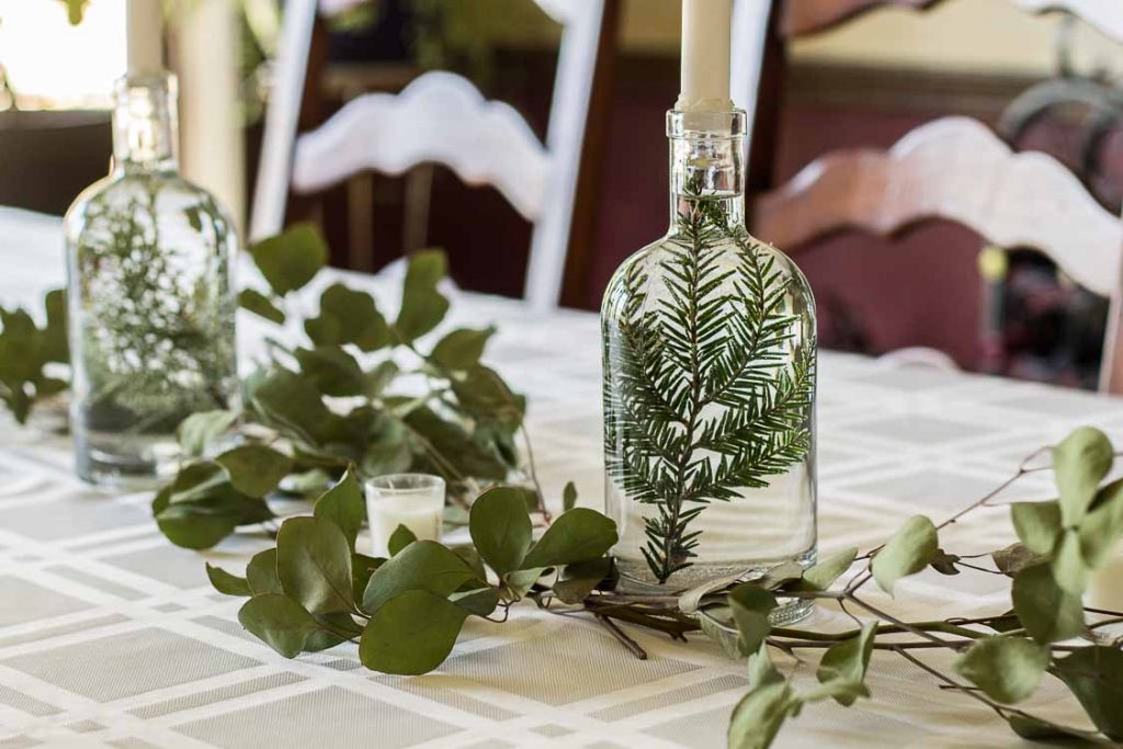 Christmas Home Tour 2017 dining table bottles.