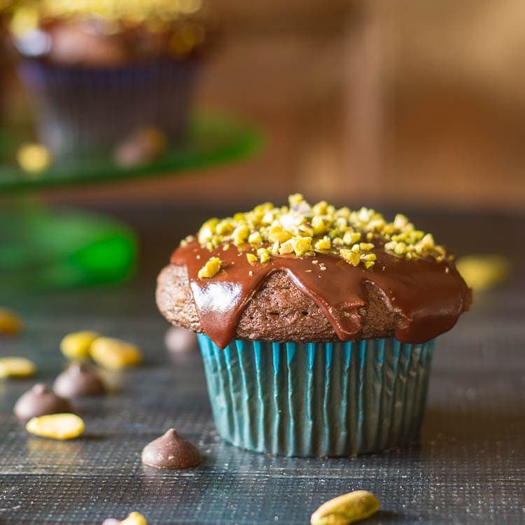 Double the pleasure when you make chocolate cupcakes with chocolate ganache frosting. Top with tasty crushed pistachios for texture, color and taste.