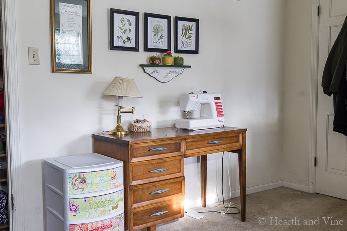 Home Office Makeover sewing area view.