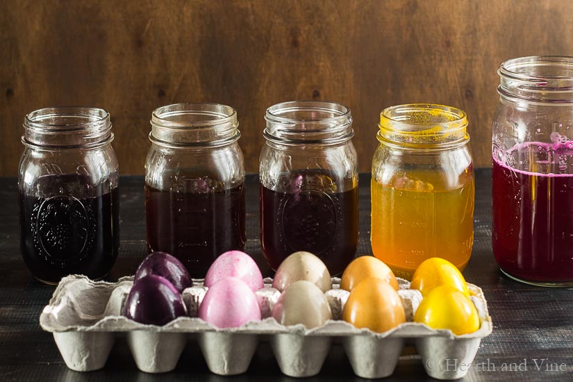 Natural Easter egg dye jars and carton.