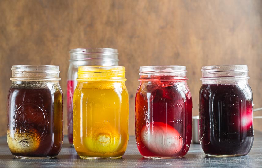 Mason jars with natural dye and eggs