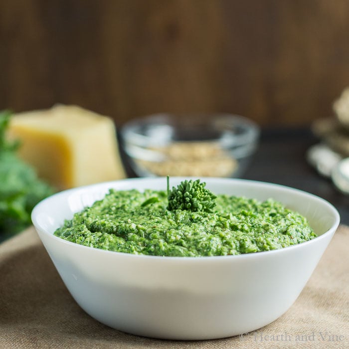 Broccoli rabe pesto in bowl