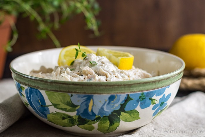 Bowl of lemon chicken salad