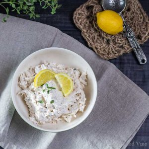 Lemon chicken salad in bowl