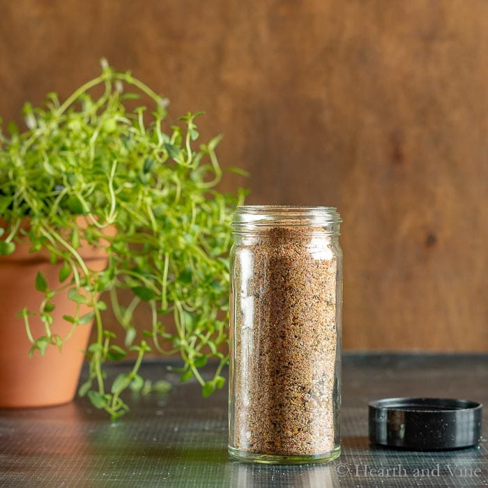 Homemade steak seasoning spice bottle