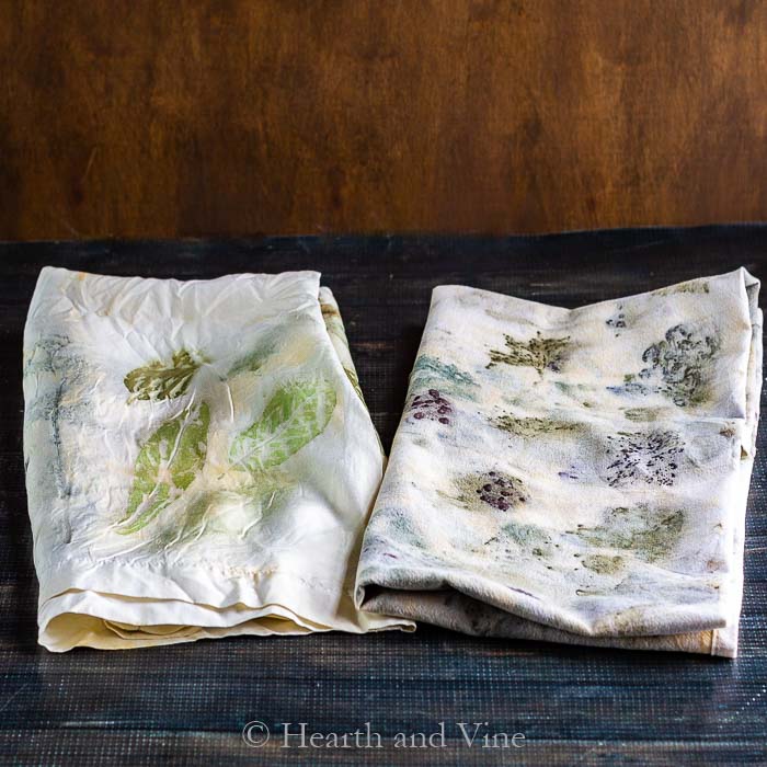 Eco printing on silk and cotton.