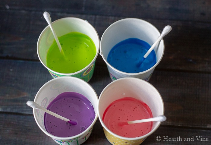 Cups of colored glue