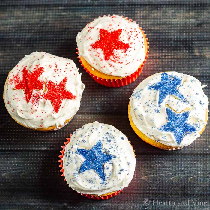 Four patriotic cupcakes