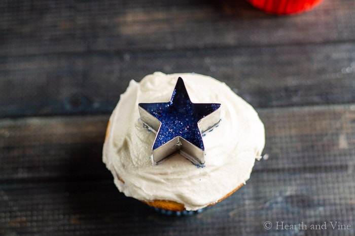 Star cutter cutter on cupcake