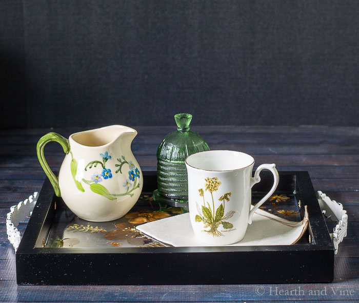 Pressed Flower Resin Serving Tray with Handles