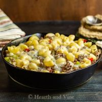 Skillet casserole mac and Philly cheese steak