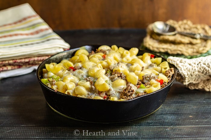 Cast iron skillet Philly cheese pasta 