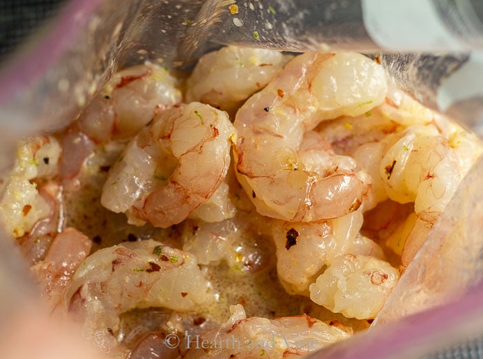 Shrimp marinating in a bag.