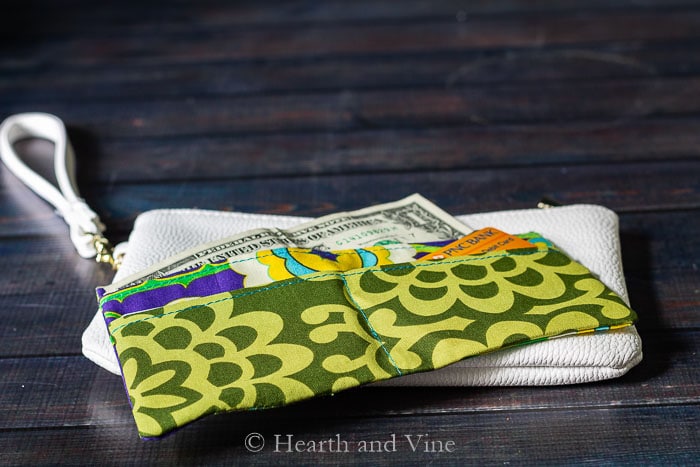 Open mini fabric wallet on wristlet