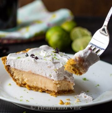 Slice of key lime hibiscus tart.