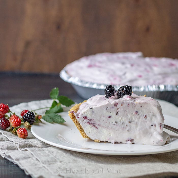 Slice of wild black raspberry ice cream pie.