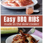 Raw slabs of baby back ribs over cooked ribs with BBQ sauce.