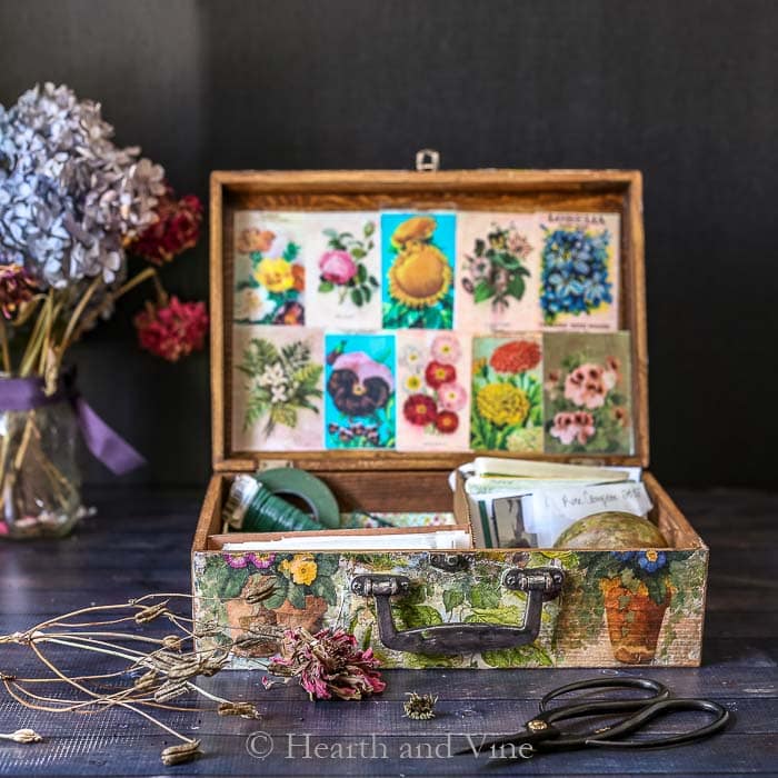 antique wooden seed box