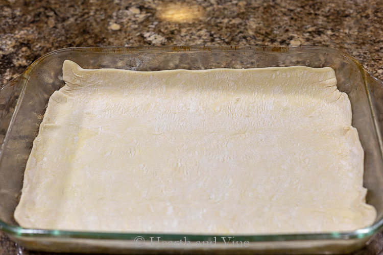 Puff pastry base of chicken pot pie casserole