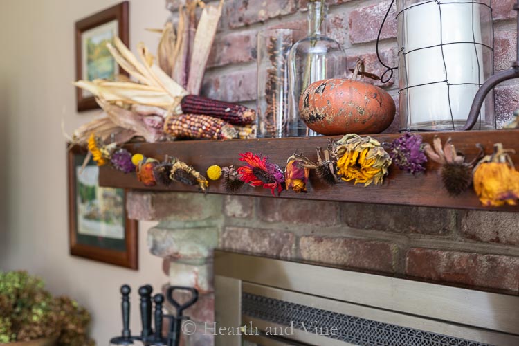 Dried flower garland on mantel