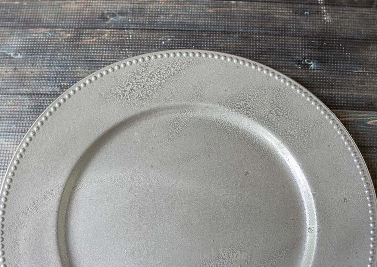 Texture on spray painted faux galvanized charger plates
