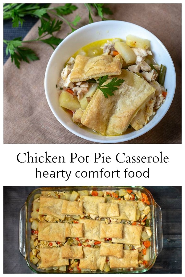 Chicken pot pie casserole collage