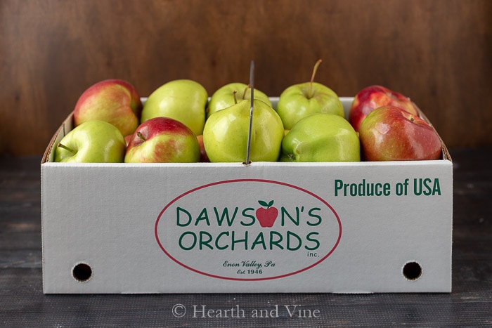 Box of apples from orchard grower