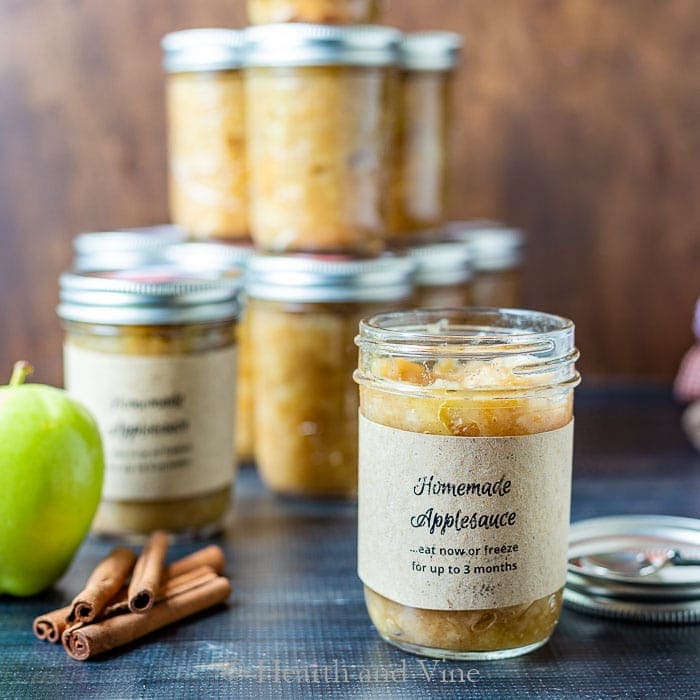 Homemade applesauce in jars.