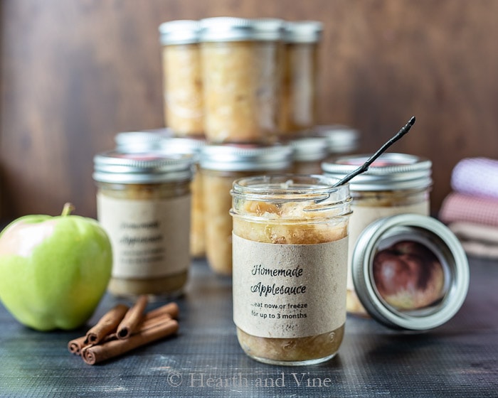 Jars of homemade applesauce