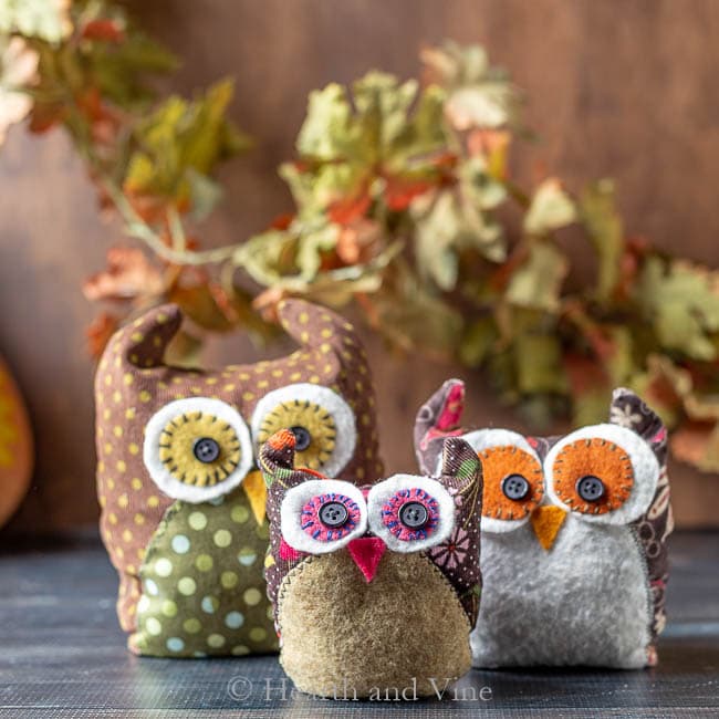 Trio of fabric owls