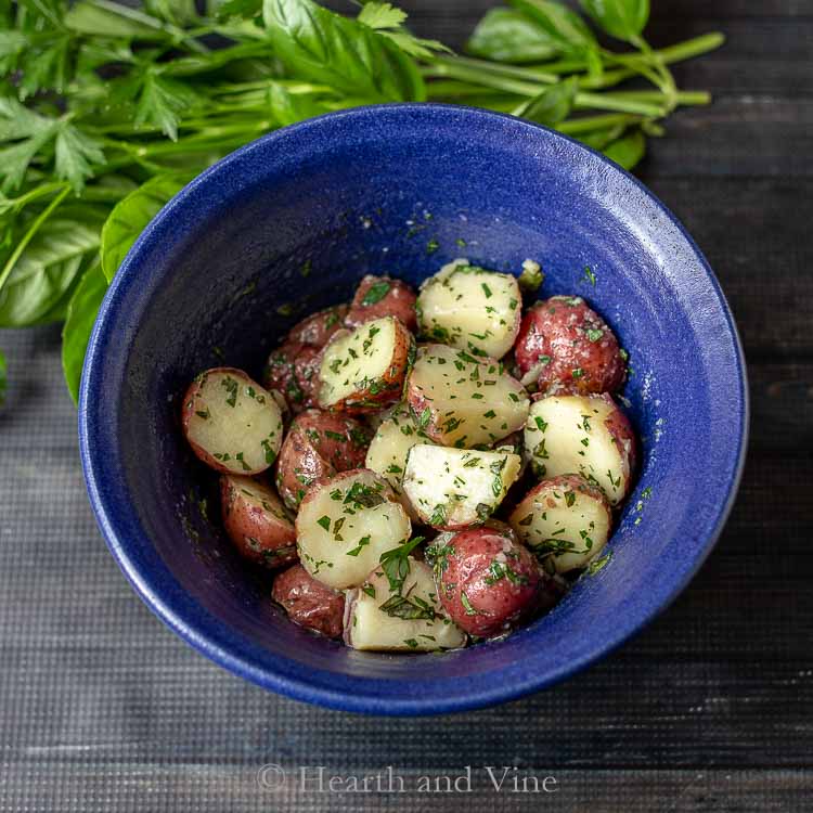 Herbed potatoes in bowl