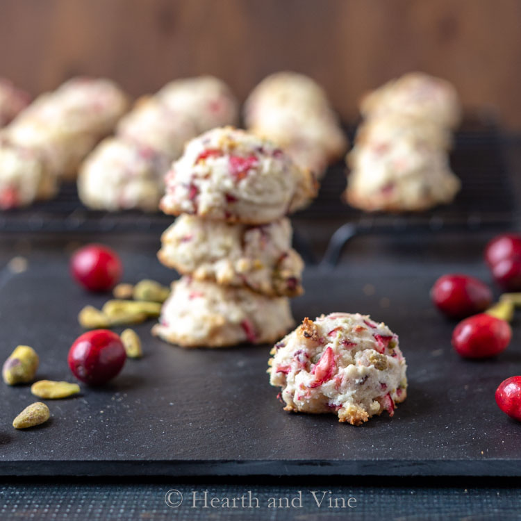 Fresh cranberry pistachio cake cookies stacked