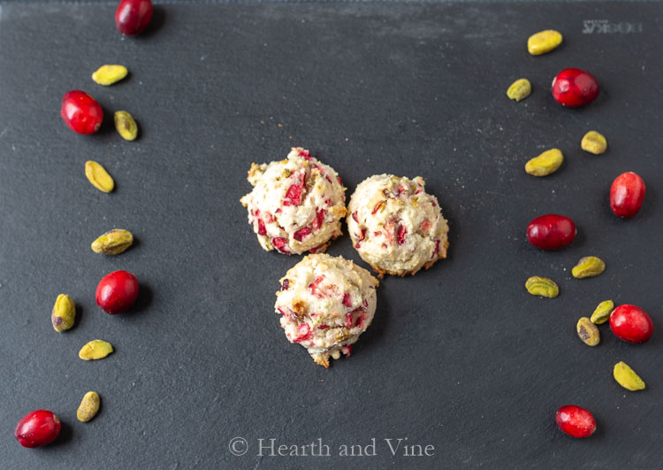 Trio of fresh cranberry pistachio cookies