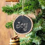 Joy Christmas Wooden Ornament on tree