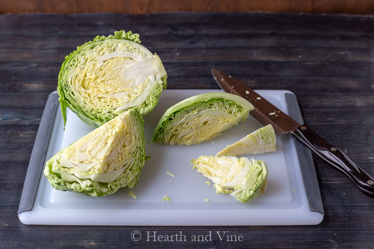 Fresh cabbage cut into quarters