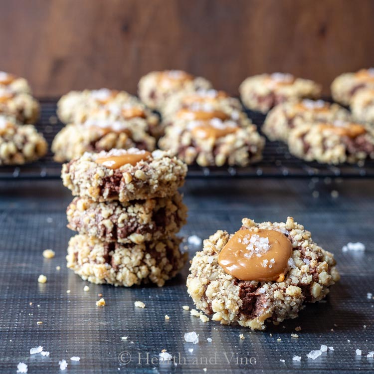 Chocolate salted caramel thumbprint cookies