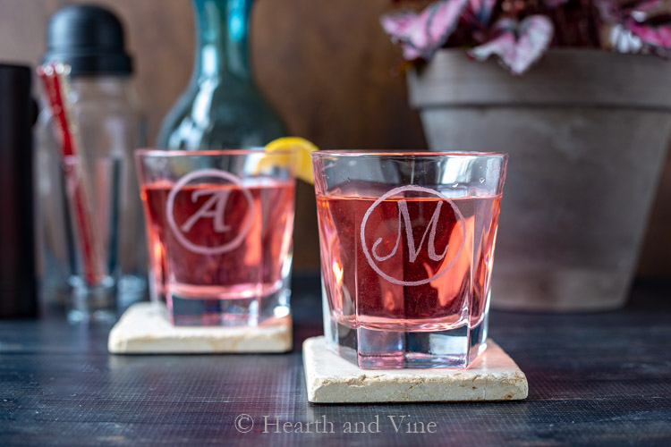 DIY etched glasses with cockails