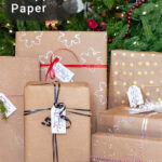 Gifts wrapped in decorative brown kraft paper.