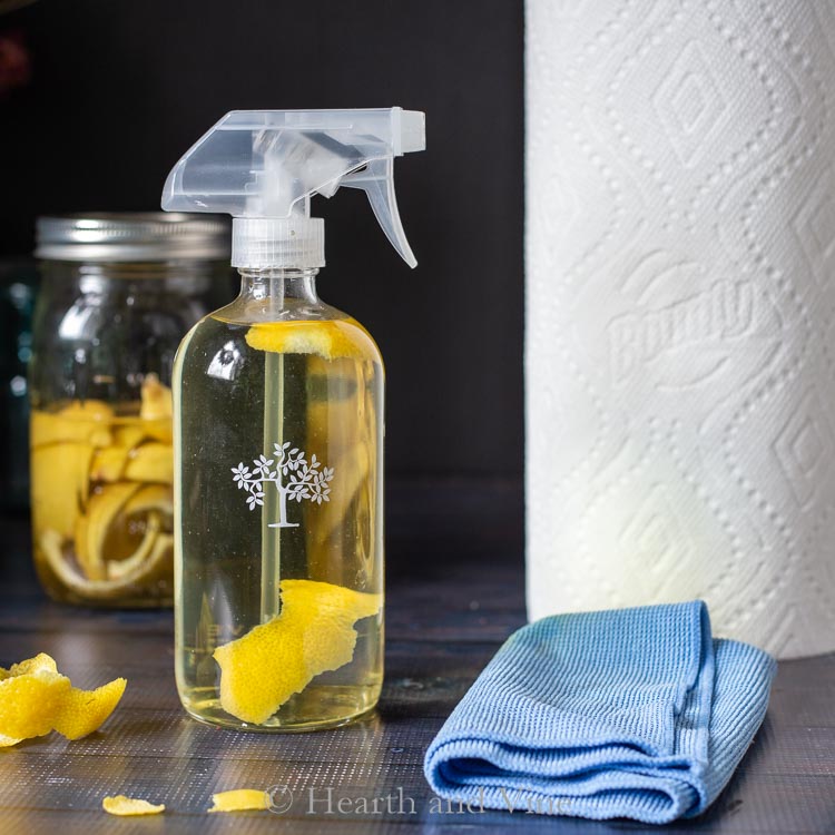 Homemade lemon vinegar in spray bottle