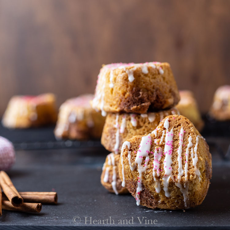 Mini Heart Cinnamon Roll Cakes for Valentine's Day