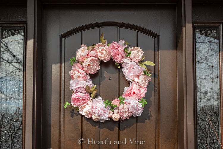 Spring peony wreath on front door