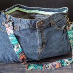 Open denim bag with strap