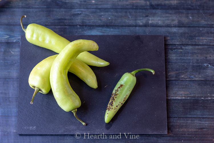 Hot banana peppers and one charred