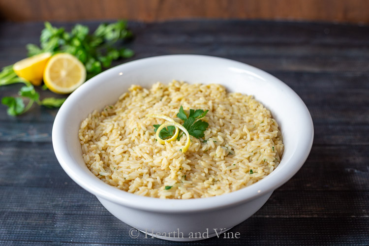 Serving bowl with lemon rice