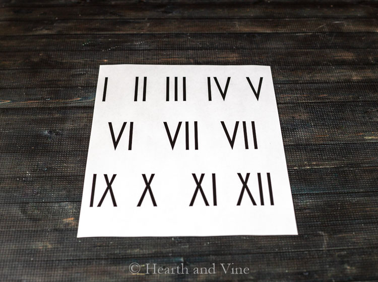 Roman numerals 1 -12